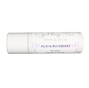 açai and blueberry lip balm in compostable tube