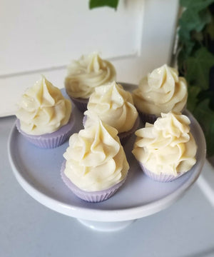 purple and white cupcake soaps