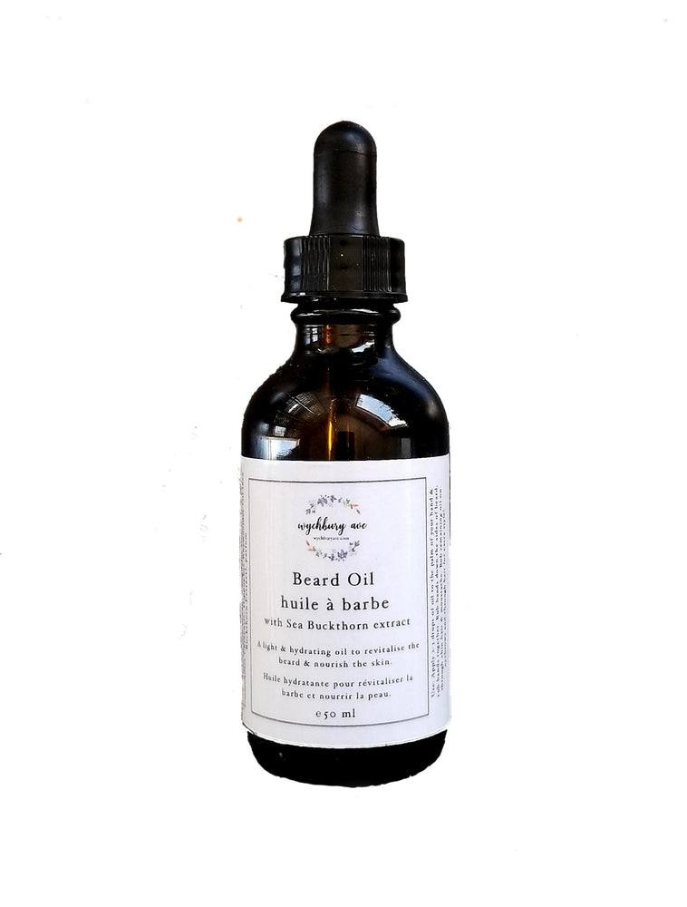 Hydrating beard oil for sensitive skin in amber dropper bottle