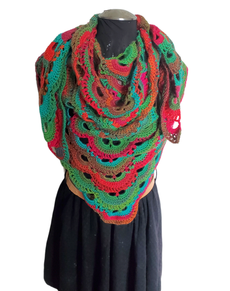 Anne with an E | Colourful Handmade Shawl | Green & Orange Crochet Scarf & Shawl