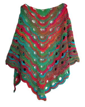 Anne with an E | Colourful Handmade Shawl | Green & Orange Crochet Scarf & Shawl