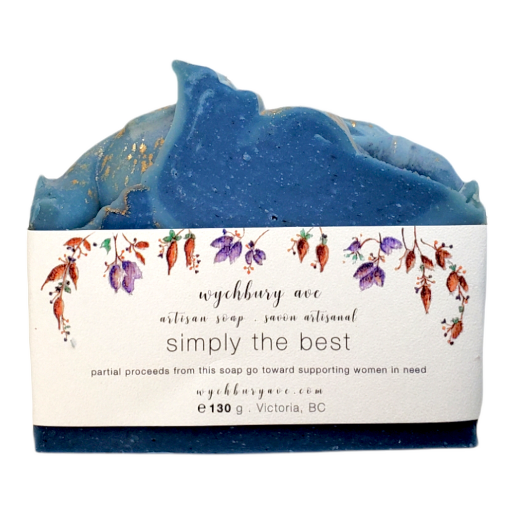 Simply the best blue bar soap with gold mica