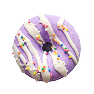 black raspberry vanilla purple donut bath bomb with sprinkles