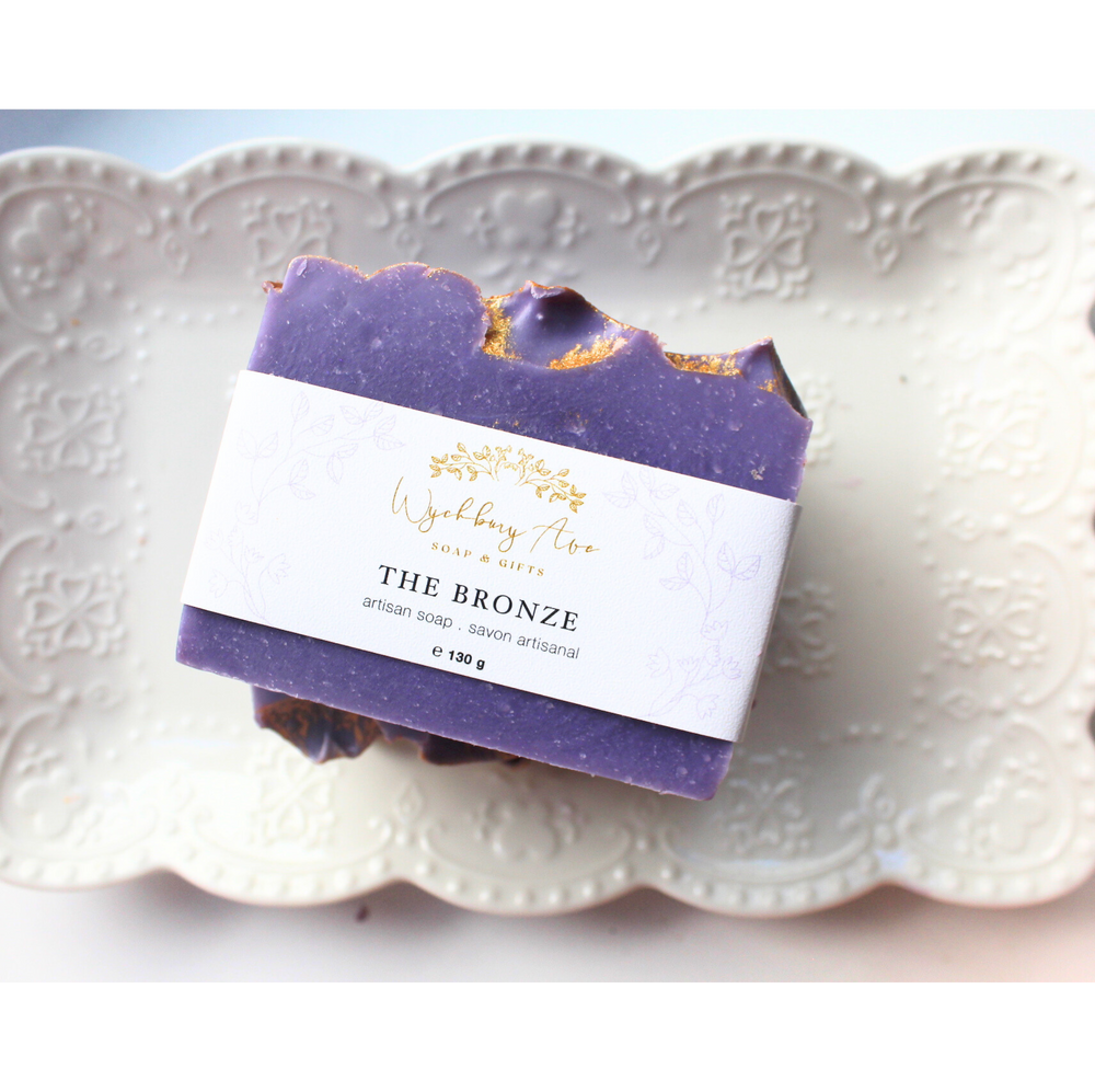 the bronze purple bar soap with gold dust
