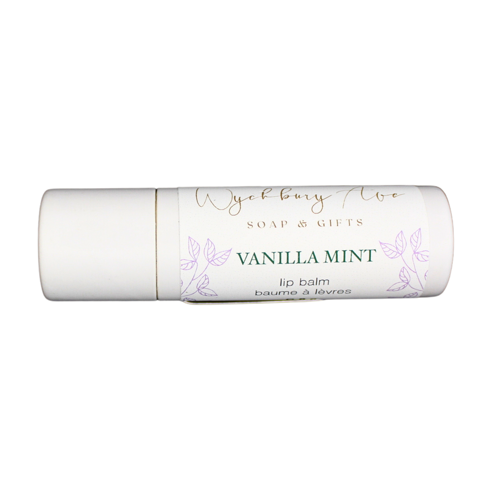 vanilla mint lip balm in compostable tube