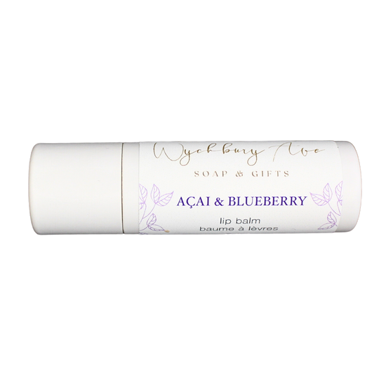 açai and blueberry lip balm in compostable tube