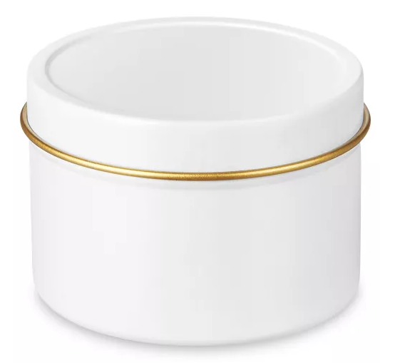 White Metal Tins with Gold Rim - 125 ml