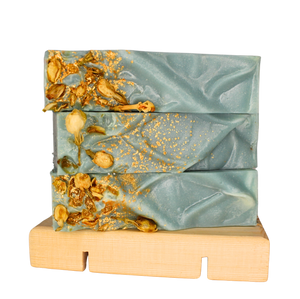 bar soap with jasmine flowers and gold glitter