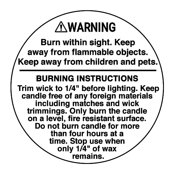 CANDLE CAUTION LABELS - 25 PACK
