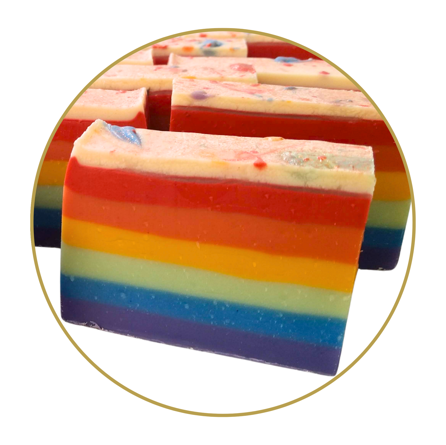 bar soap with layers of rainbow colours