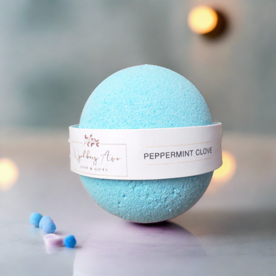 peppermint clove blue bath bomb