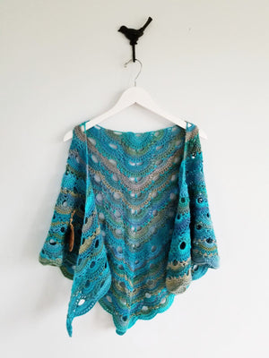 Seafoam Crocheted Shawl & Scarf | Reversible Blue Crocheted Scarf