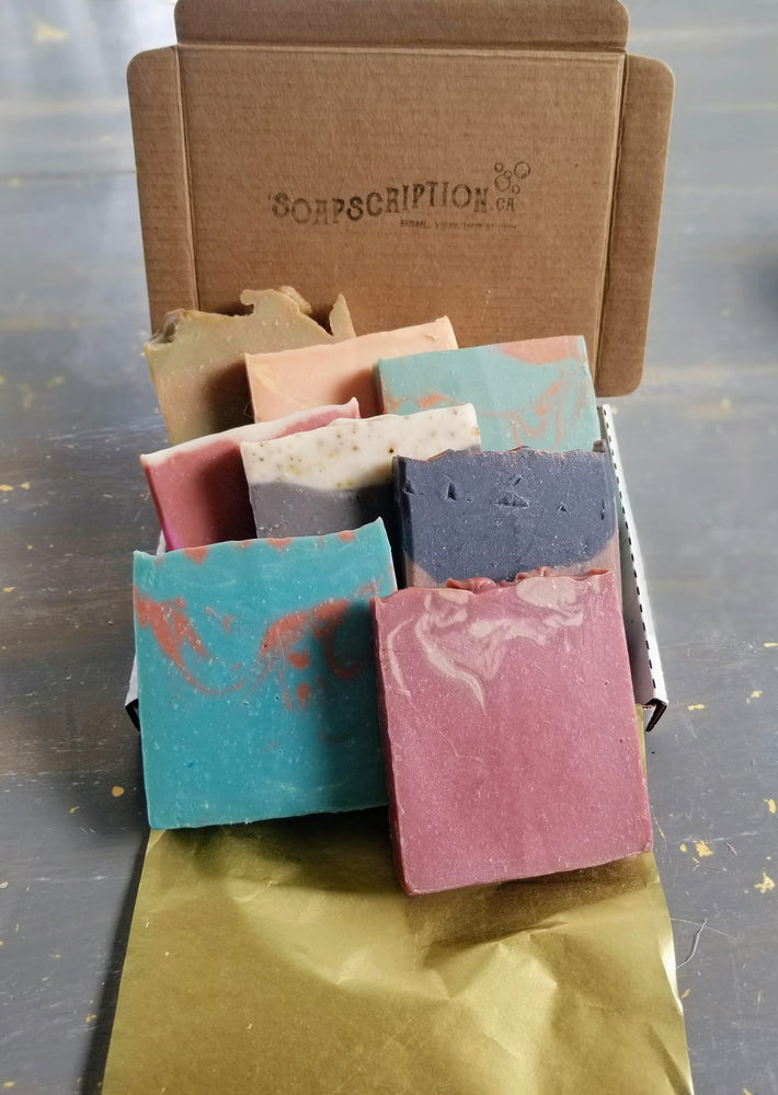 
                
                    Load image into Gallery viewer, colourful artisan soaps in a subscription box
                
            