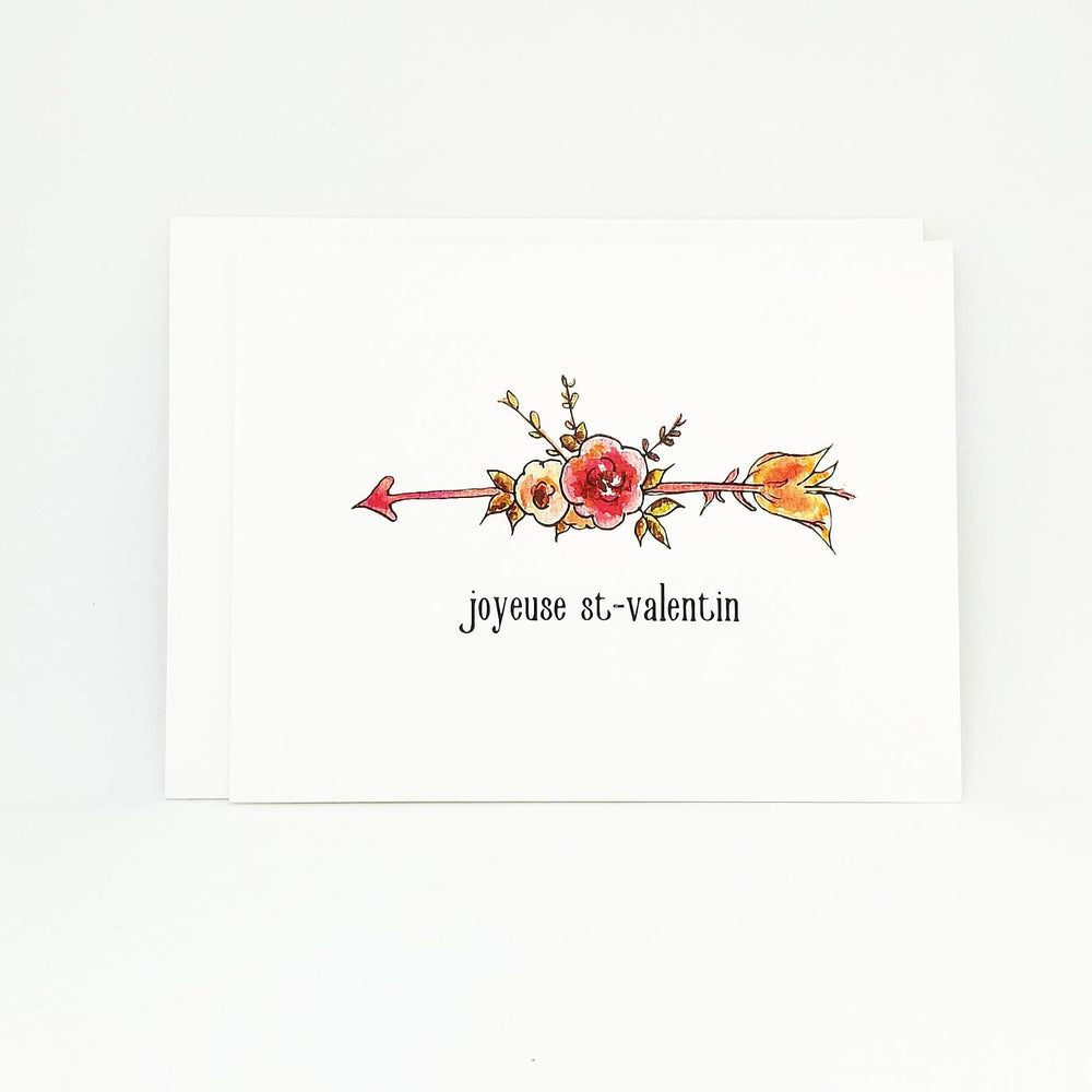 Carte St-Valentin French Valentines card with floral cupid's arrow
