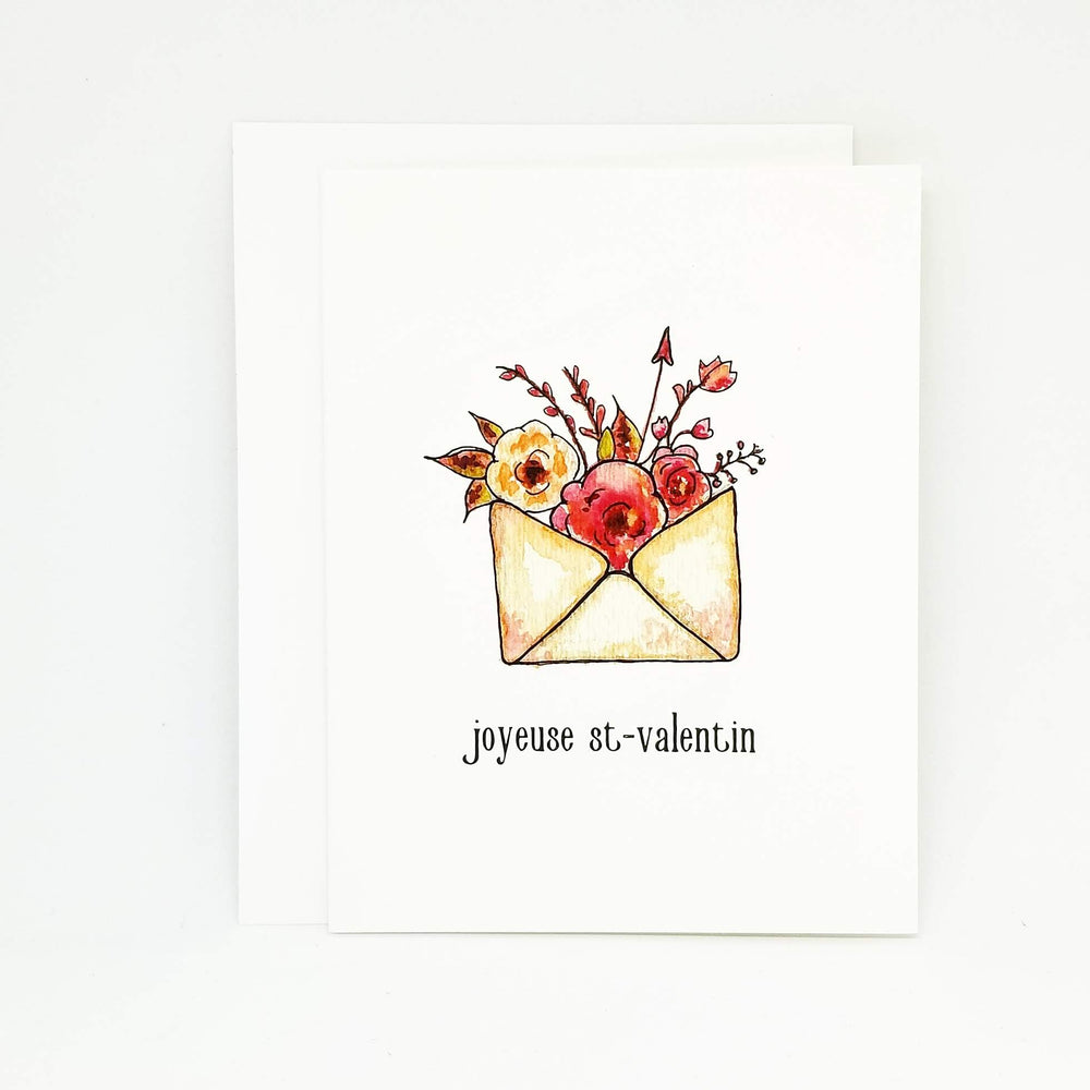 Carte St-Valentin avec Bouquet de Fleurs | French Vintage Floral Valentine's Day Card | Watercolour Floral Valentine Greeting Card