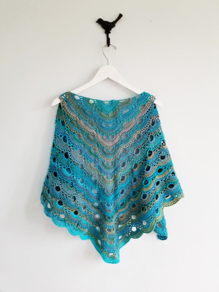 Seafoam Crocheted Shawl & Scarf | Reversible Blue Crocheted Scarf