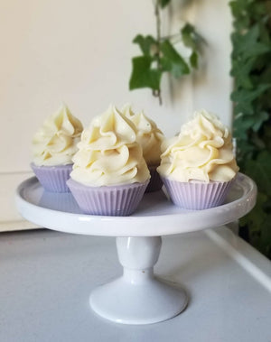 
                
                    Load image into Gallery viewer, soap cupcakes with purple bottom and piped tops
                
            