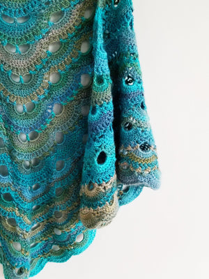 Seafoam Crocheted Shawl & Scarf | Reversible Blue Crocheted Scarf