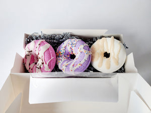 Donut Bath Bomb Gift Box | Maple Sugar, Vanilla Bean, Black Raspberry Bath Bombs | Vegan Bath Bomb Gift Set