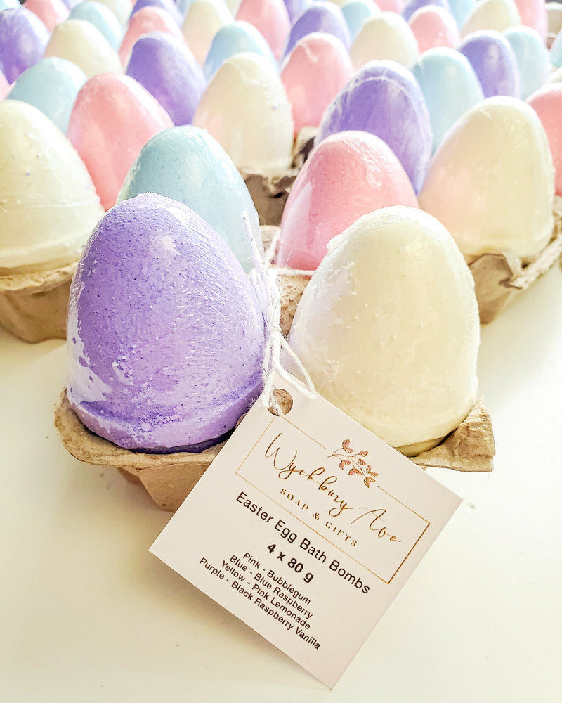 Wychbury Ave Easter egg bath bombs wrapped in a carton