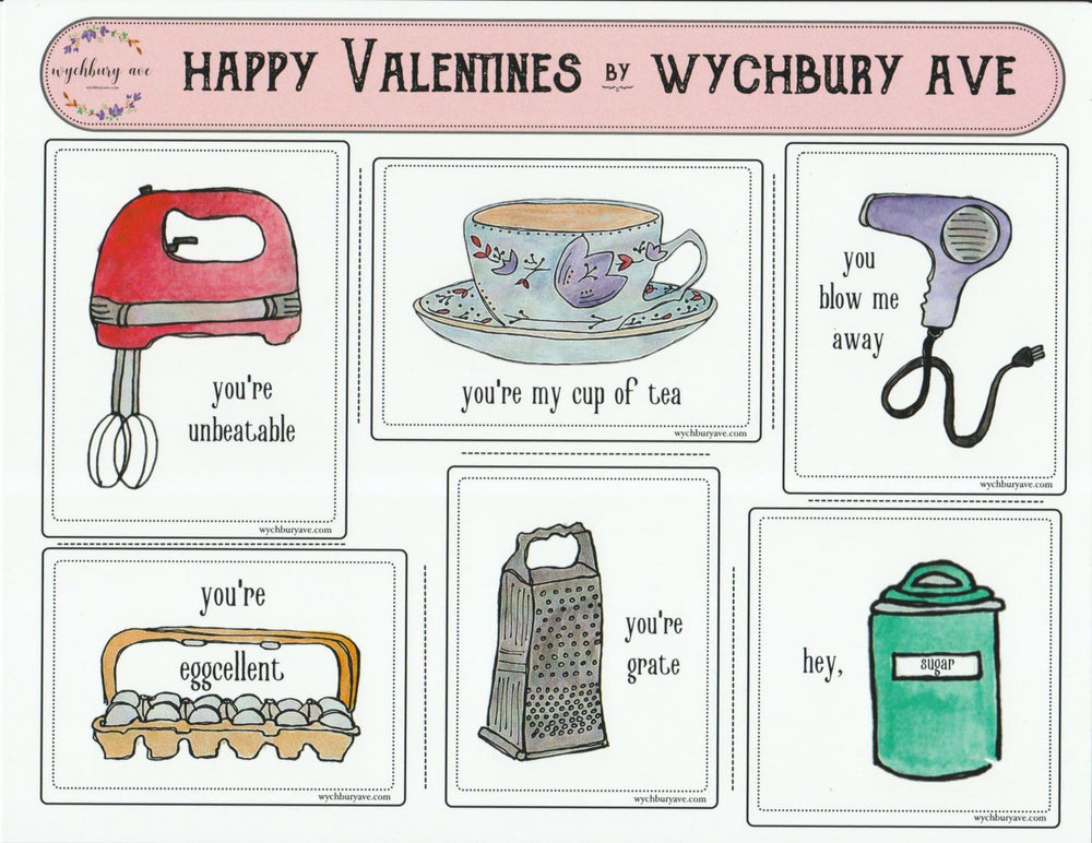 Printable Kitchen Themed Valentines | Foodie Valentines | Watercolour Pun Valentines