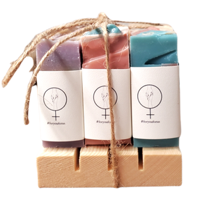 Handmade 3 Bar Soap Gift Set with Pine Soap Tray | Vegan & Palm-free Bar Soap Gift Set with Pine Soap Dish