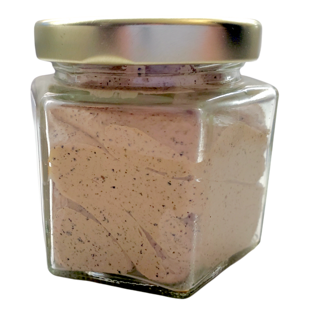 4 oz jar of creamy peppermint coffee exfoliating body wash