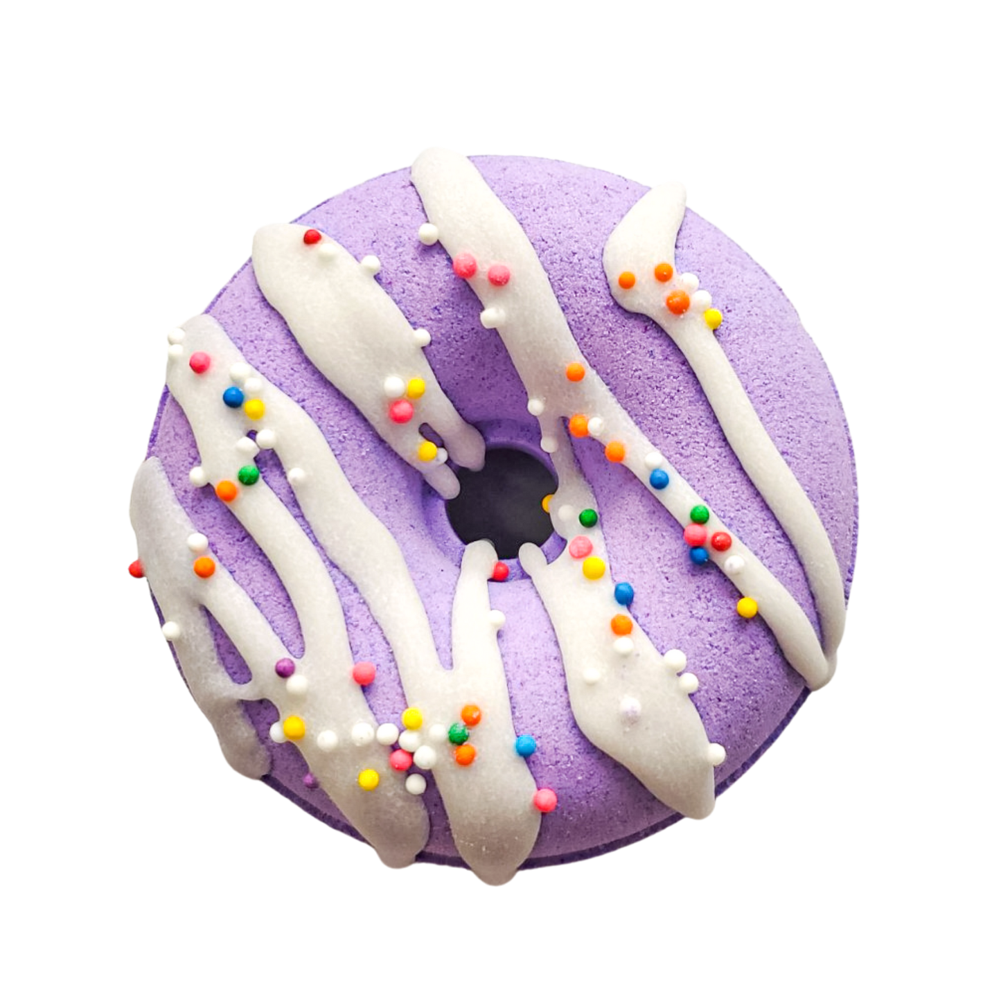 black raspberry vanilla purple donut bath bomb with sprinkles
