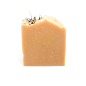 Wychbury Ave Pink French Vanilla Goat Milk bar soap with purple cornflower petals on top