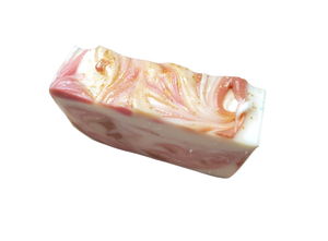 Pink, gold and red swirls on bar soap
