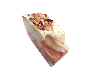 
                
                    Load image into Gallery viewer, Rose petals and gold sparkles on pink and red valentine&amp;#39;s day soap
                
            